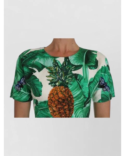 Dolce & Gabbana Green Cotton Silk Banana Leaf Print Mini Dress