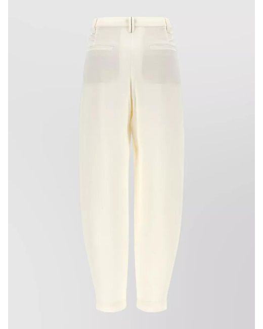 Brunello Cucinelli White Twill Trousers Pleated Front Belt Loops