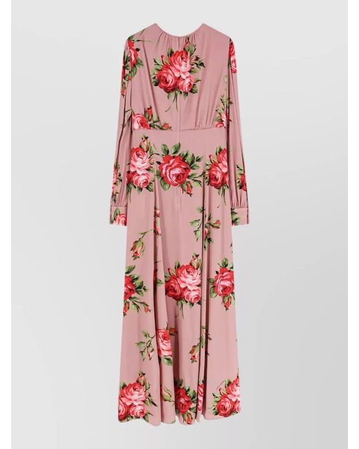 Dolce & Gabbana Red Silk Maxi Dress Bouquet Rose Print