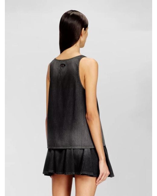 DIESEL Gray Scoop Neckline Sleeveless Top Denim Look