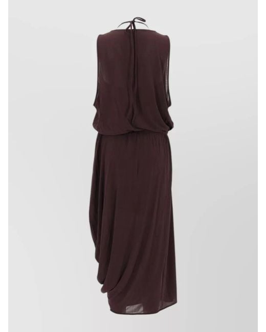 Lemaire Purple Draped Sleeveless Dress Elastic Waist V Neck