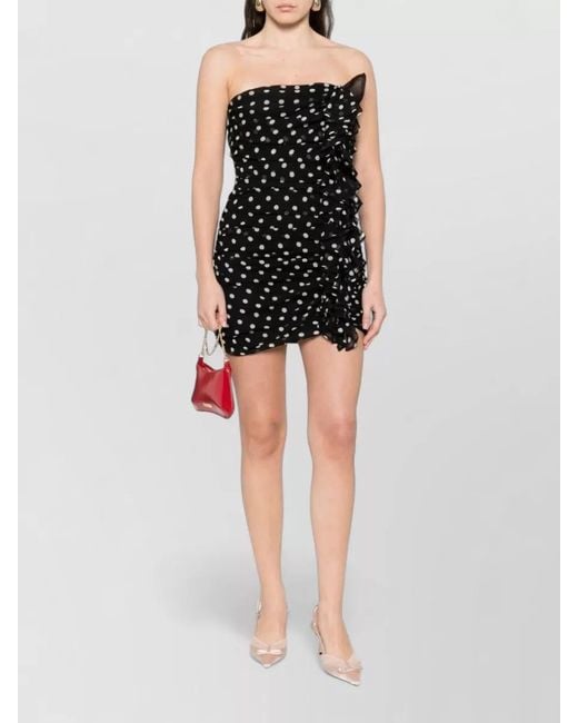 Nina Ricci Black Silk Polka-Dot Ruffled Strapless Mini Dress