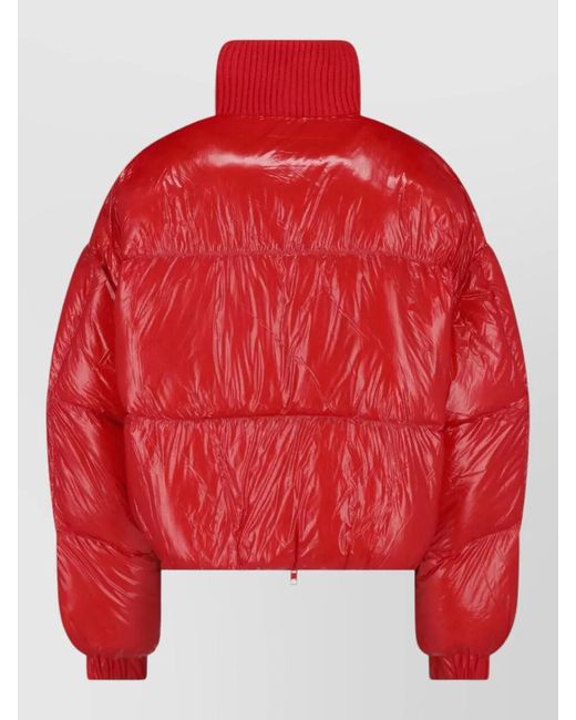 DIESEL Red Cropped Padded Coat High Collar Ribbed Hem