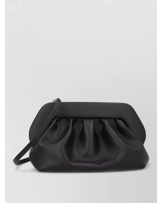 THEMOIRÈ Black Rectangular Pleated Clutch Bag Detachable Strap
