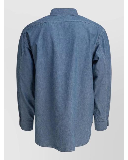 Beams Plus Blue Chambray Shirt Button Down Collar Pockets for men