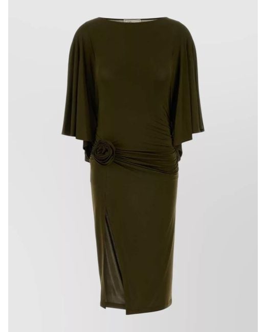 Blumarine Green Jersey Dress Cape Sleeves Knee Length