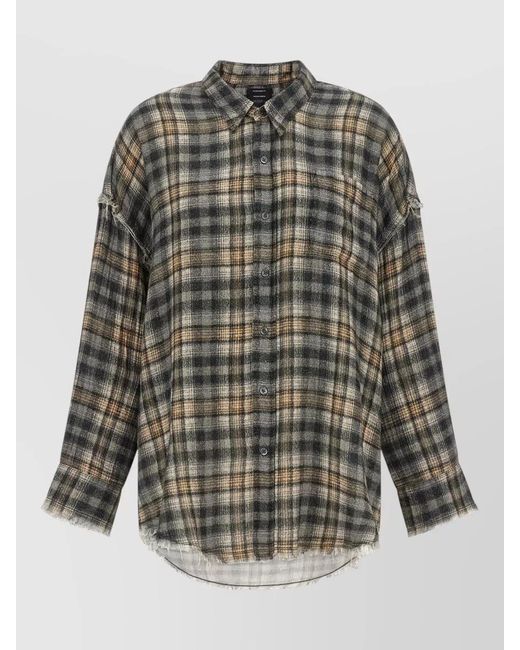 R13 Multicolor Oversized Plaid Shirt Frayed Hem Pocket