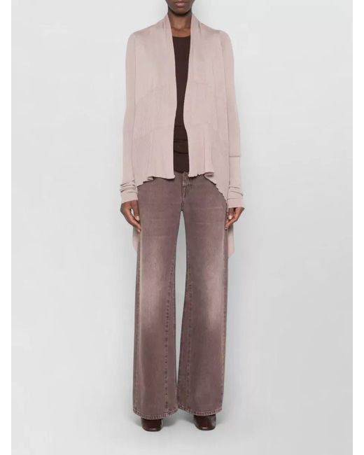 Rick Owens Pink Virgin Wool Draped Asymmetric Ribbed Cardigan