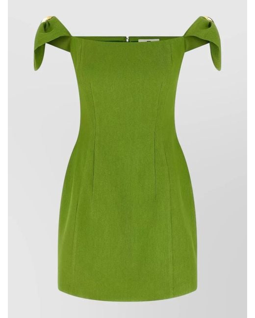 Elisabetta Franchi Green Amphora Dress Off Shoulder Bow Detail