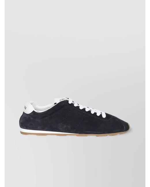 Miu Miu Blue Feather Suede Low-Top Sneakers With Rubber Sole