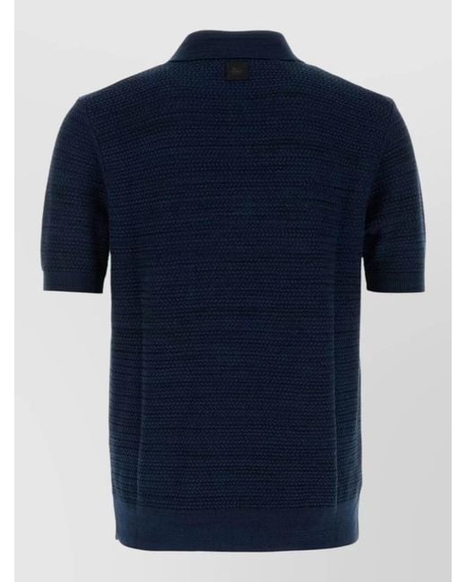 Etro Blue Cotton Polo Shirt Textured Regular Fit for men