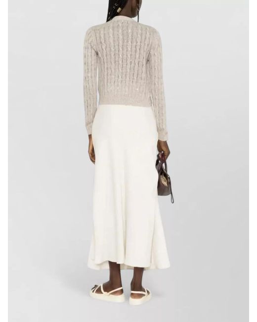 Brunello Cucinelli White High-Rise Side-Slit Straight Maxi Skirt