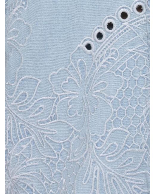 Zimmermann Blue Denim Embroidered Short-Sleeve Shirt