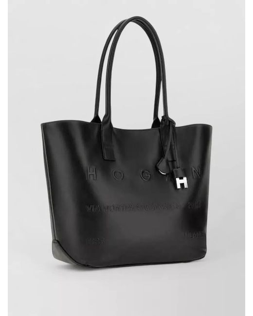 Hogan Black Address Medium Leather Shopping Tote Bag