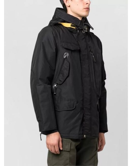Parajumpers Black Hooded Coat Adjustable Cuffs Multiple Pockets for men