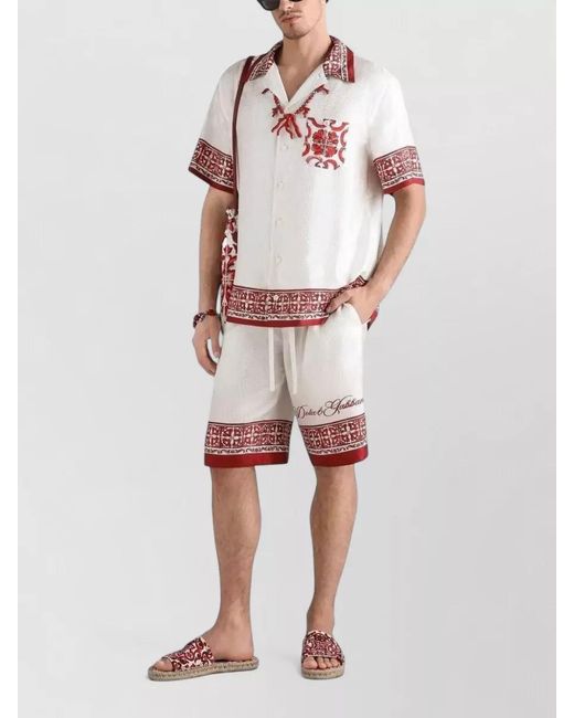Dolce & Gabbana Red Majolica Print Jacquard Twill Bermuda Shorts for men