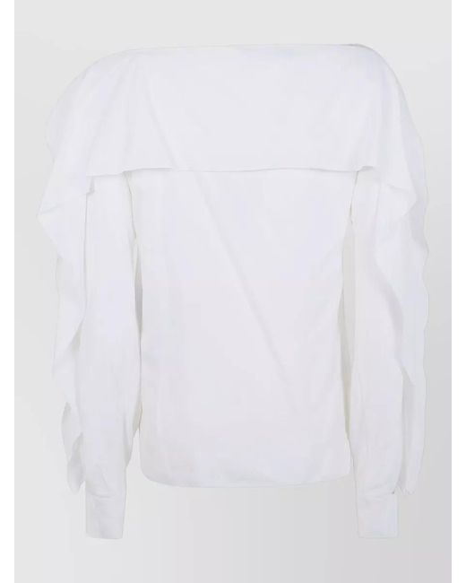 Lanvin White Silk-Blend Long-Sleeve Ruffled Knitted Top