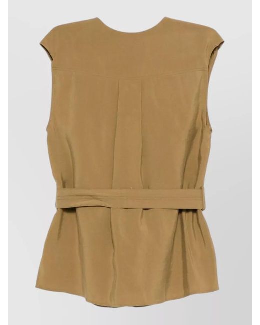 Alysi Natural Draped Front Sleeveless Top Side Slits
