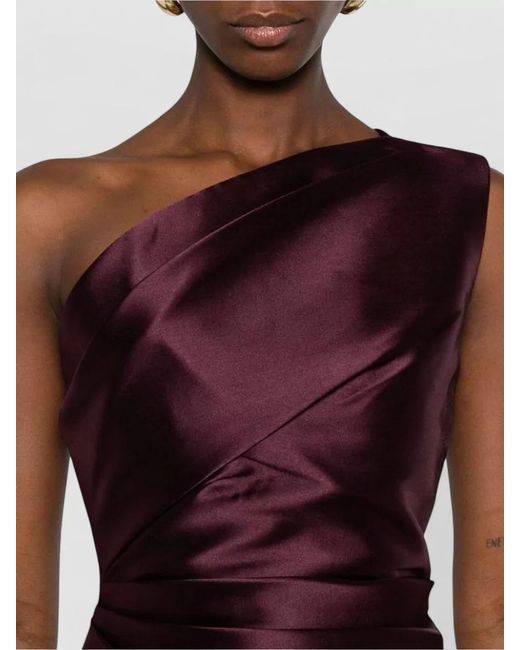 Solace London Purple Kira One Shoulder Draped Satin Maxi Dress