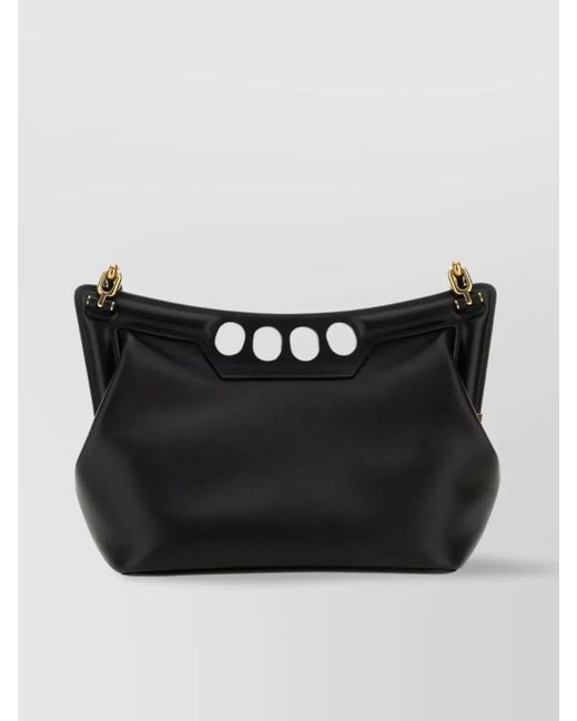 McQueen Black The Peak Small Leather Shoulder Bag