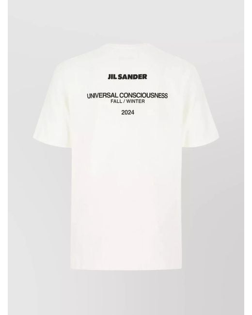 Jil Sander White Ribbed Cotton Logo Print T-Shirt for men