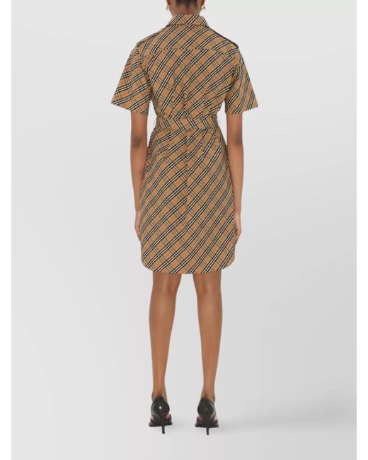 Burberry Natural Check Cotton Belted Midi Shirt Dress