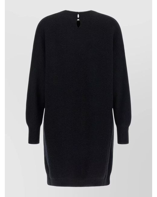 Brunello Cucinelli Blue Precious Collar Ribbed Knit Mini Dress