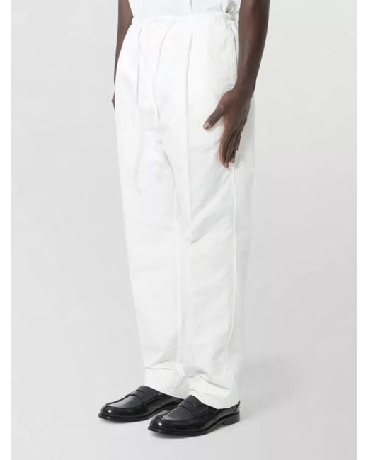 Bottega Veneta White Canvas Trousers Tapered Leg Drawstring Waist for men