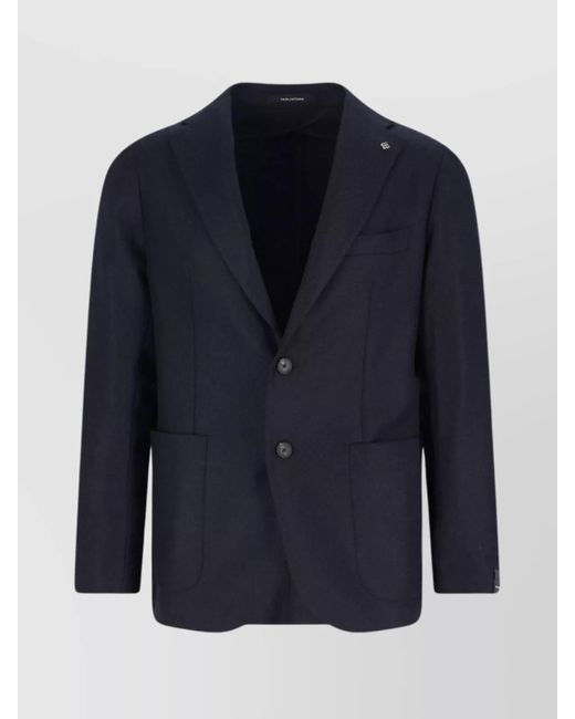 Tagliatore Blue Patch Pocket Notch Lapel Single-Breasted Blazer for men