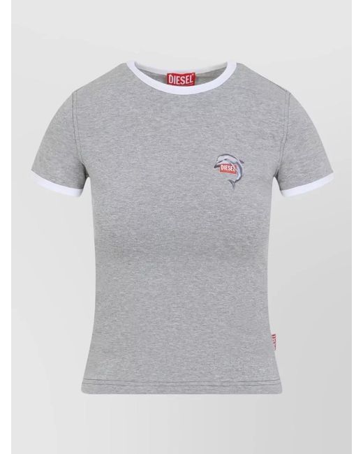 DIESEL Gray Ribbed Slim-Fit Graphic T-Shirt