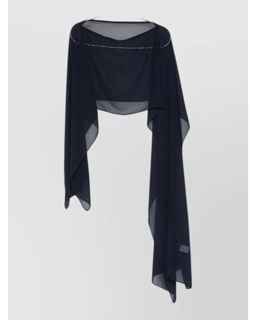 Gianluca Capannolo Blue Long Stole Asymmetric Hem Sheer Draped Neckline