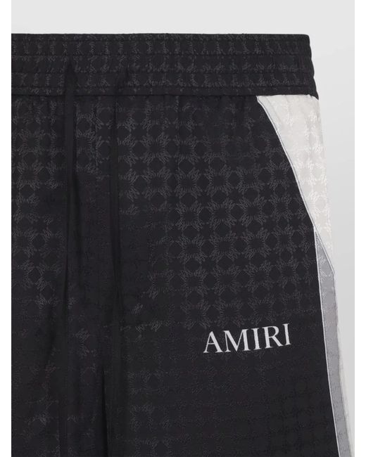 Amiri Blue Viscose Logo Print Paneled Deck Shorts for men