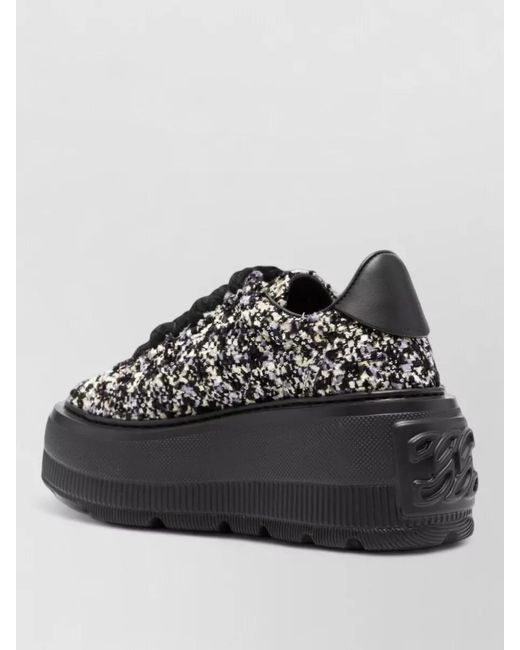 Casadei Black Bouclé Platform Low-Top Sneakers