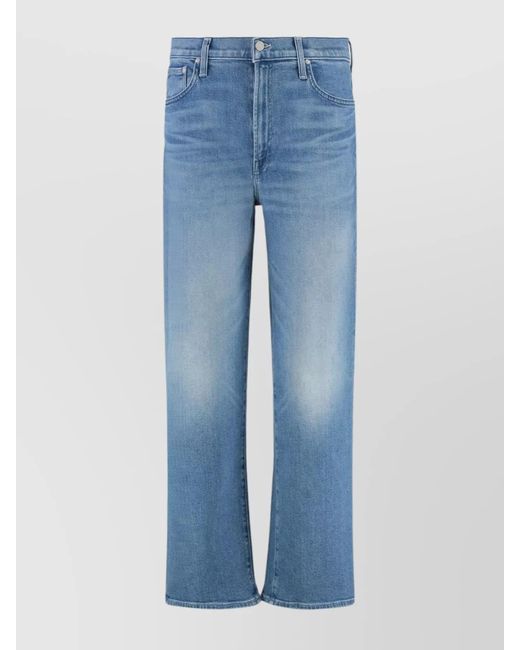 Mother Blue Cotton Skinny Straight-Leg Trousers