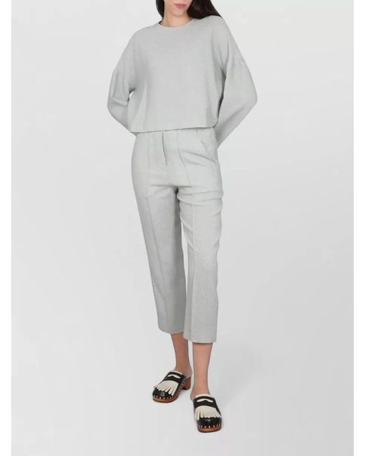 Alysi Gray High Waist Cropped Pants Elastic Waistband