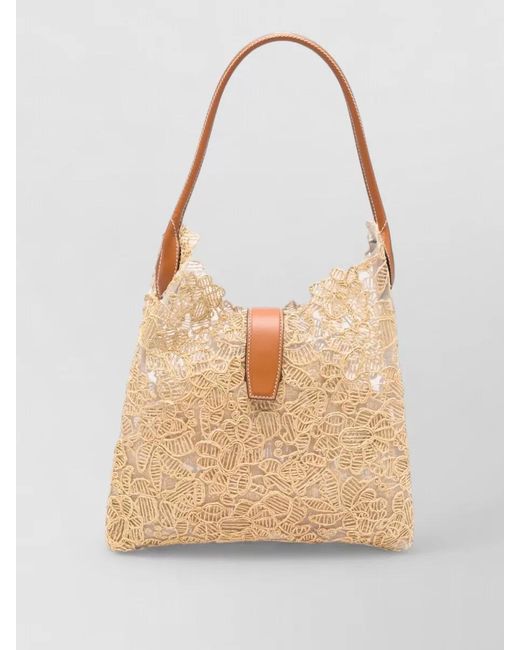 Ermanno Scervino Natural Floral-Embroidered Hobo Bag