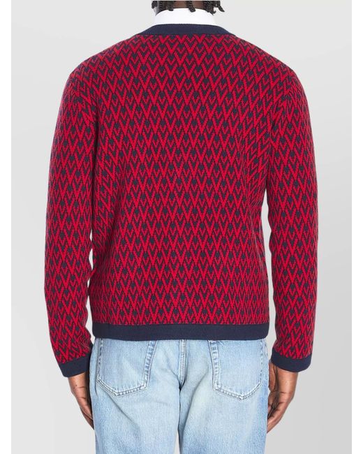 Valentino Garavani Red Virgin Wool Ribbed V-Neck Relaxed-Fit Cardigan for men
