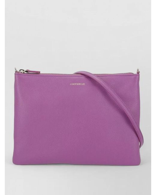 Coccinelle Purple Pebbled Leather Clutch Pochette Removable Shoulder Strap