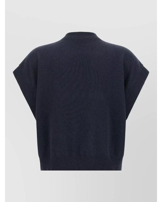Brunello Cucinelli Blue Sequin Check Sleeveless Knit Sweater