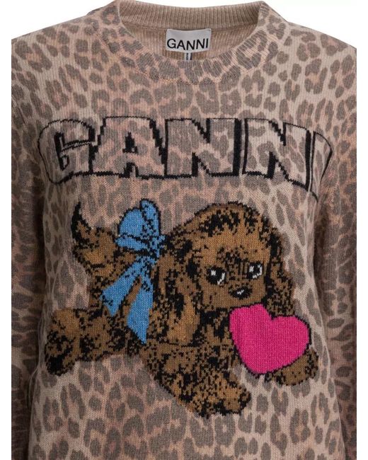 Ganni Multicolor Wool Graphic Crewneck Jumper
