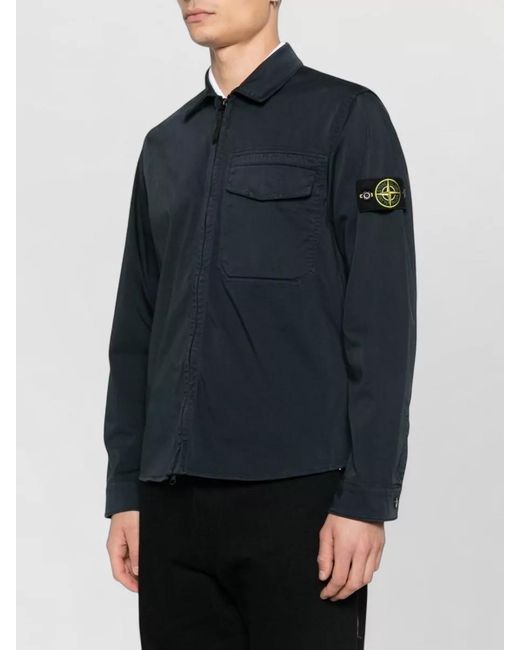 Stone Island Blue Cotton Zip-Up Overshirt for men