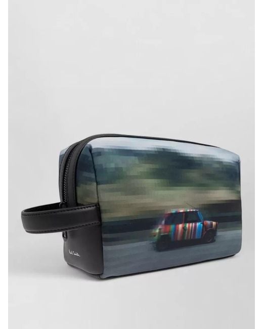 Paul Smith Blue Graphic Car Print Leather Handle Travel Bag for men