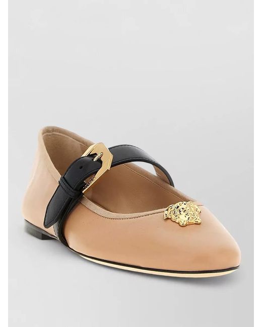Versace Natural La Medusa Ballet Flats Buckle Detail