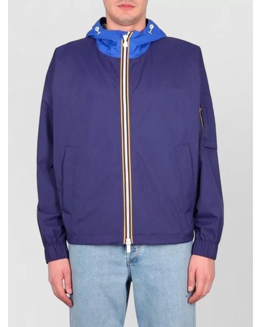 K-Way Blue Claudey Hooded Jacket Elastic Cuffs Pockets