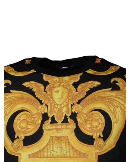 Versace Black Cotton Logo-Print Crew-Neck T-Shirt for men