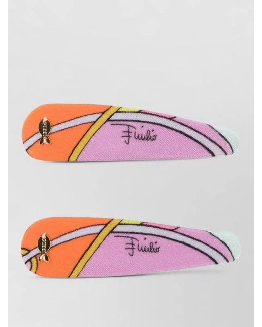 Emilio Pucci Gray Orchid Print Graphic Lycra Hair Clip Set