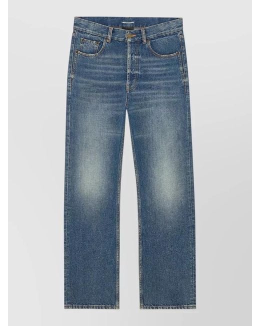 Saint Laurent Blue Mid Rise Straight Leg Denim Jeans for men