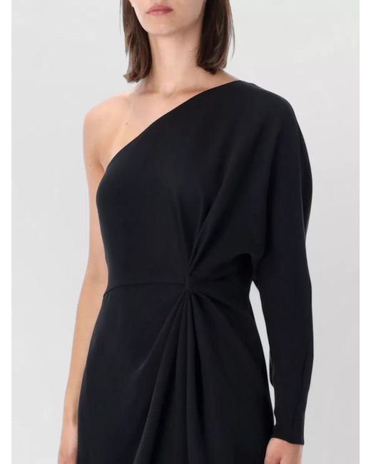 Valentino Garavani Black One Shoulder Dress Draped Feather Hem