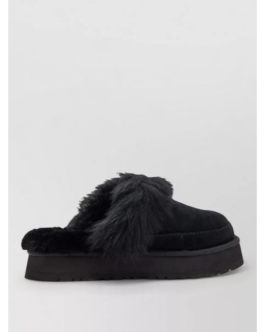 Ugg Black Fur Trim Platform Sole Flat Slippers