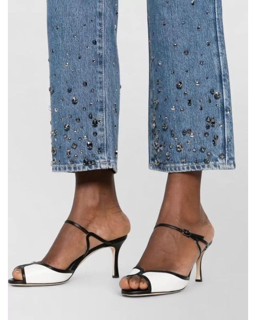 7 For All Mankind Blue Embellished Straight-Leg Cropped Jeans